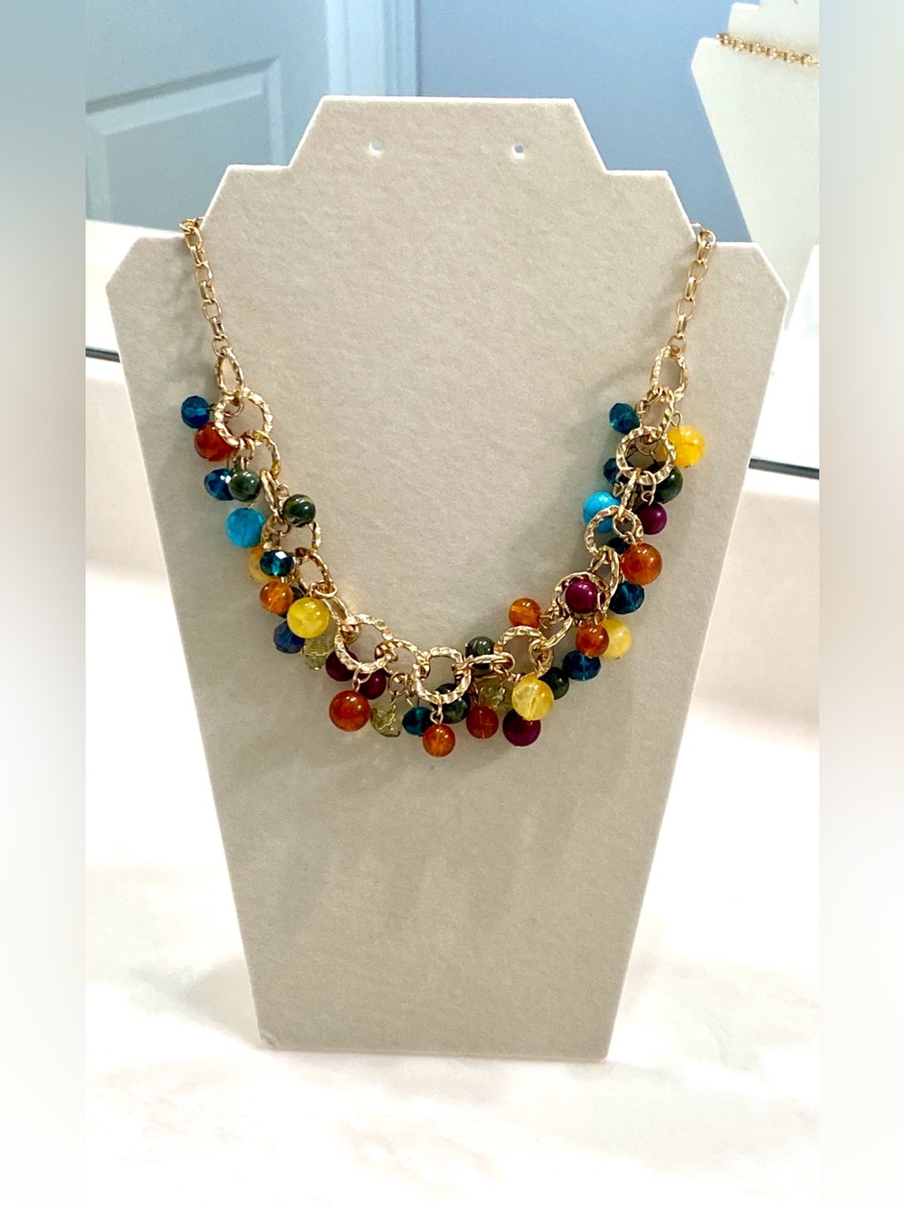 Gold-Tone Multicolor Bead Cluster Necklace